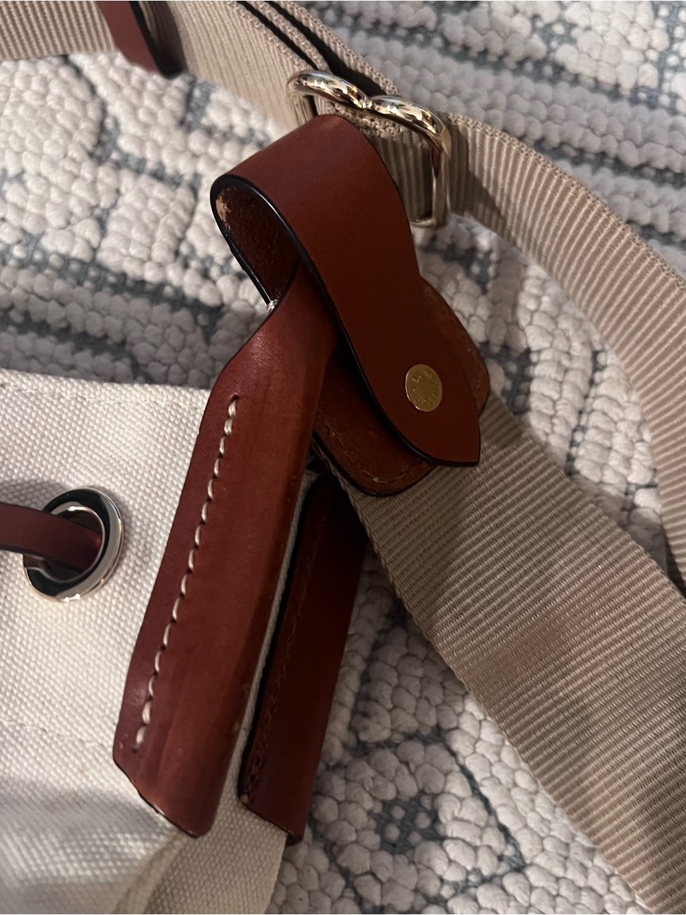 Dooney & Bourke Cream Canvas Shoulder Bag with Brown Leather Trim - Picture 6 of 7